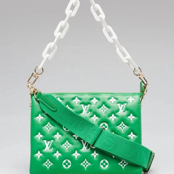 Louis Vuitton Green/White Monogram Embossed Lambskin Leather Match Coussin PM... - Picture 12 of 12